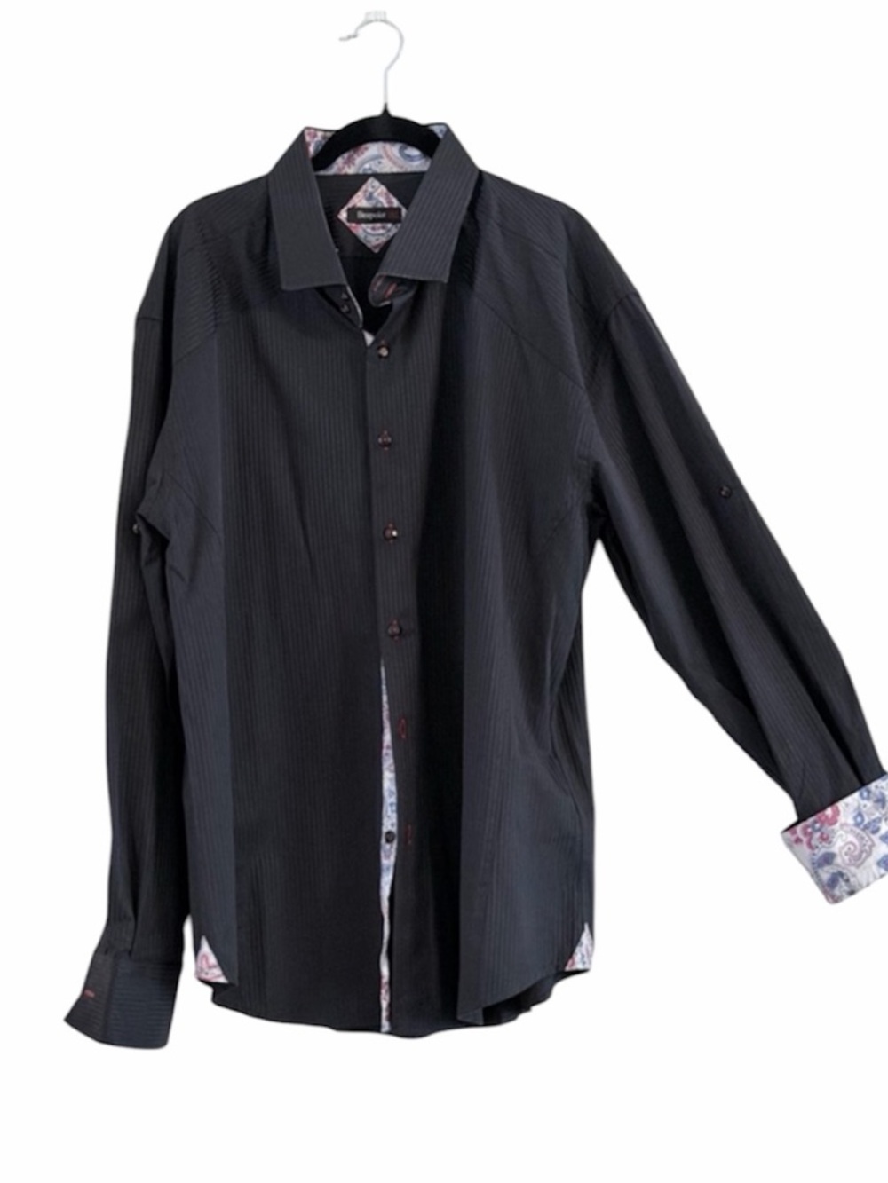 Bespoke Black Dress Shirt with Paisley Accent Size 3X